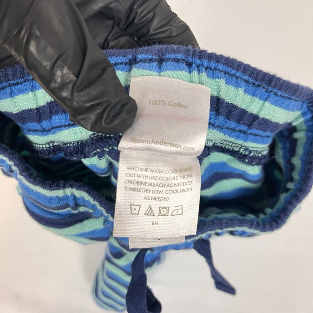Hanna Andersson Baby 3 Pc Outfit Set 12-18M 75cm Blue Green Striped Shorts - Picture 7 of 13